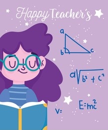 happy teachers day, student with book lesson learning vector illustration