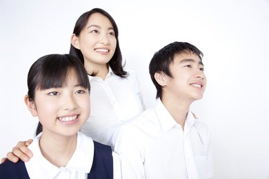 teacher and junior high japanese men and japanese woman smiling