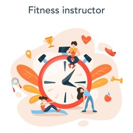 fitness trainer concept. workout in the gym with professional sportsman. healthy and active lifestyle. time for fitness. flat vector illustration