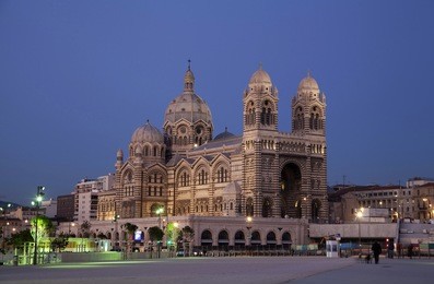 marseille cathedral in evening light, marseilles, france, provence