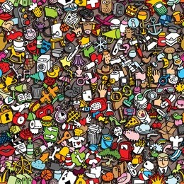 icons seamless pattern (repeated) with mini doodle drawings (icons). illustration is in eps8 vector mode.