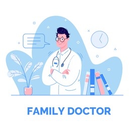 family doctor raster template. brochure design, cover, poster layout, flyer for advertising medical services, information for patients.