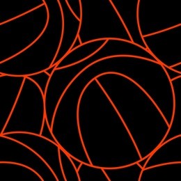 an orange basketball seamless pattern on a black background.