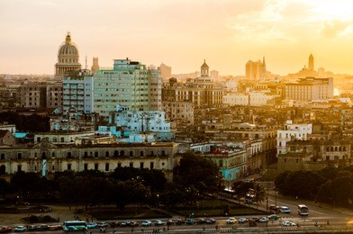 havana (habana) in sunset, view from the morro and cabana castles, across the la habana bay