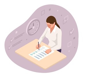 student filling out answers to answer sheet with pencil. isometrc school exam test results in high school, university exam, business school.