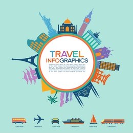 infographics elements: travel and famous landmarks. travel concept with stylish colorful icons