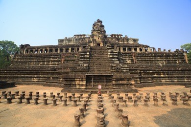 the celestial temple phimeanakas from 11th century is part of the royal palace angkor thom at the cambodian angkor wat heritage site. 