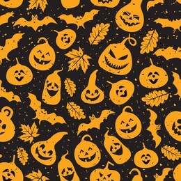 abstract seamless halloween pattern creative vector background with bat, leaf pumpkin. funny pattern for textile and fabric. colorful bright surface print picture.