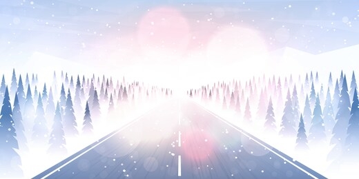 vector illustration. flat landscape. snowy background. snowdrifts. snowfall. clear blue sky. blizzard. cartoon wallpaper. winter season. forest trees and mountains. design for website, poster, banner