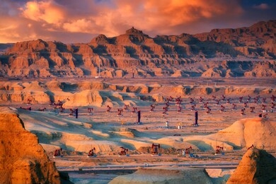 karamay oil field at sunset time