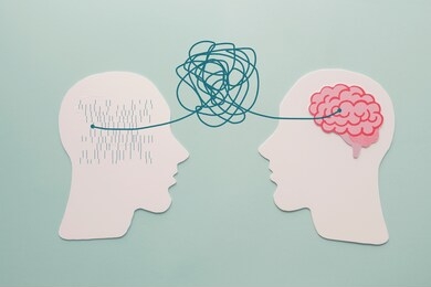 paper heads and disorder brain, world mental health day, alzheimer and psychology concept