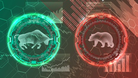 green bull and red bear.the concept of stock market trading.