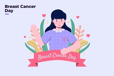 breast cancer awareness month illustration. international health campaign organized by breast cancer charities in october. flat illustration woman celebrate international breast cancer day.