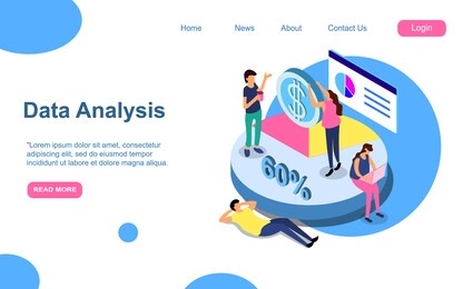 data analysis modern flat design isometric concept. analytics and people concept. landing page template. conceptual isometric vector illustration for web and graphic design. eps