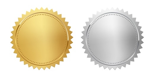 golden and silver stamps isolated on white background. luxury seals. vector design elements