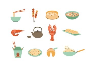 set of flat chinese food icons
