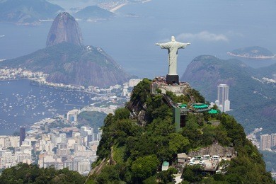 aerial view of christ redeemer and corcovado mountain