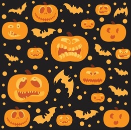illustration vector of happy halloween background pattern. jack o lantern. horror background. halloween black background