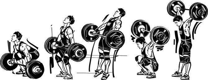 the vector illustration of the weightlifter with snatching barbell 