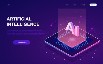 artificial intelligence web template for the simulation of human intelligence by computers and machines, colored vector illustration