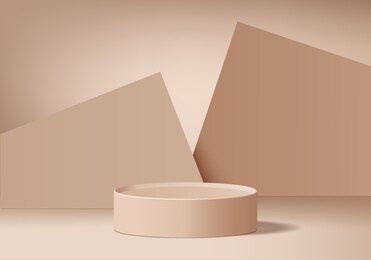 cylinder abstract minimal scene with geometric platform. summer background vector 3d rendering podium. stand to show cosmetic products. stage showcase on pedestal modern 3d studio brown cream pastel