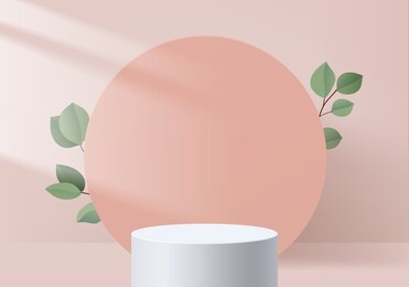 background vector 3d pink rendering with podium and minimal pink summer scene with leaves, abstract background 3d rendering abstract geometric shape pink pastel color. stage for show product cosmetic.