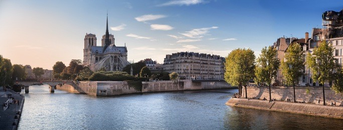 notre dame cathedral and river seine in paris, france