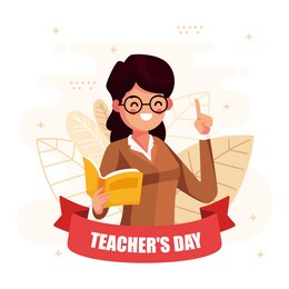 teacher's day. woman and men teacher's day. schoolchildren give flowers to the happy teacher on the background of the school green board in classroom. vector illustration in cartoon style.