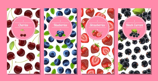 banner card vertical set with realistic detailed 3d berries. vector illustration of banners cards and berry