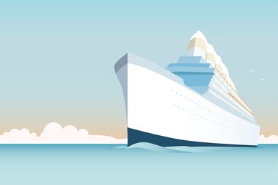 cruise ship vector illustration. retro styled white cruise ship on the ocean.