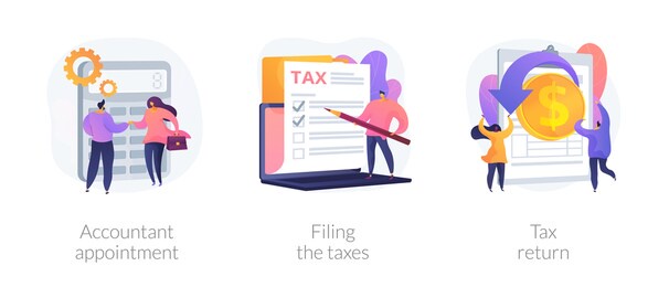 financial documents and forms, paperwork. accountant appointment, filing the taxes, tax return metaphors. calculating obligatory payments. vector isolated concept metaphor illustrations