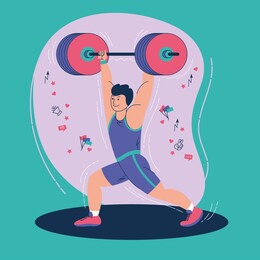 the weightlifter raises the bar. vector illustration in the style of flat, poster, banner, card