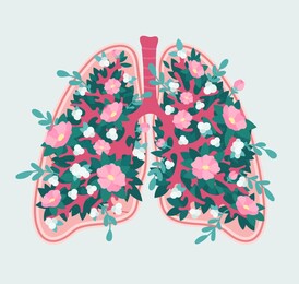 healthy lungs concept. bronchus, alveolus and lungs in flowers. floral scheme of anatomy. elegant diagram of respiratory system. patient-friendly infographics. suitable for kids