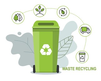 green rubbish bin for recycling waste. infographic