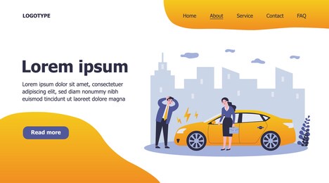 drivers upset about car breakdown. city traffic, engine failure, damage flat vector illustration. automobile, transportation, vehicle problem concept for banner, website design or landing web page