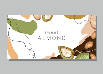 stylized almond on an abstract background. sweet almonds. banner, poster, wrapping paper, sticker, print, paper, label. vector illustration. 