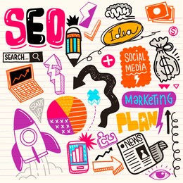 business  doodle drawing collection.hand drawn  doodle illustrations in colorful cartoon style.