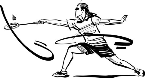 the vector illustration of the female badminton player with  shuttlecock