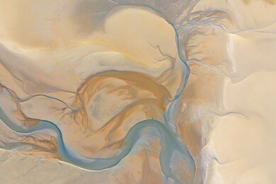 aerial view of coast natural shape texture when low tide in thailand