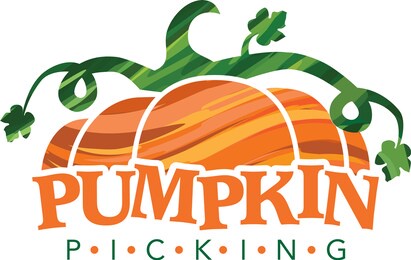 colorful pumpkin picking logo, vector illustration. pumpkin sign, farm stand sign