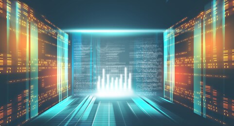 futuristic room server with data information . communication and coding concept . this is a 3d render illustration