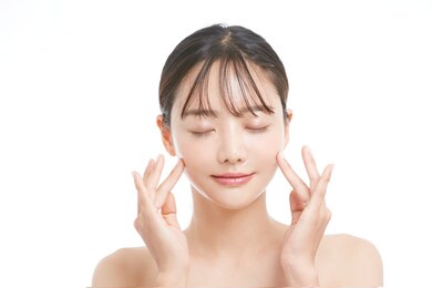 beauty portrait of young asian woman on white background