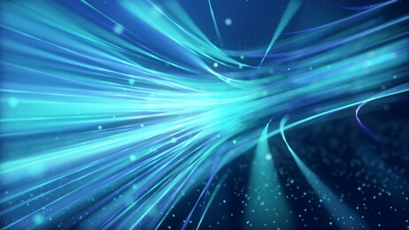 abstract fast moving glowing neon particle created blue light curve line motion, digital futuristic internet data speed background  concept