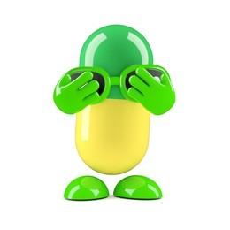 3d render of a pill hiding its face