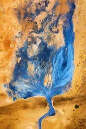 aerial view on the iceland. aerial landscape above river in the geysers valley. icelandic landscape from air. 