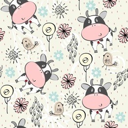 babies hand draw seamless pattern with cows