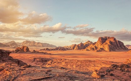 red mars like landscape in wadi rum desert, jordan, this location was used as set for many science fiction movies