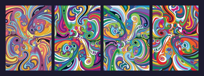psychedelic background, 1960s hippie art style abstract patterns 
