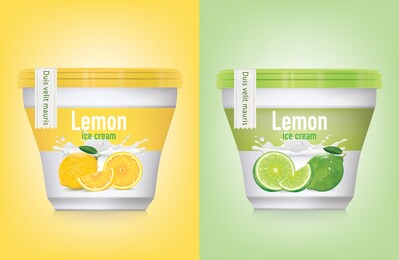 green and yellow lemon flavored ice cream cups painting