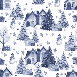 new year's pattern with houses for the decor of textiles, paper, dishes